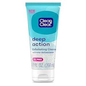 Clean & Clear Oil-Free Deep Action Facial Cleanser with Pro-Vitamin B5, Gentle Exfoliating Daily Face Wash Cleans Deep down to the pore for Soft, Smooth, Hydrated Skin, Paraben-Free, 7 fl. oz