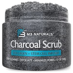 Charcoal Scrub Face Foot & Body Exfoliator Infused with Collagen and Stem Cell Natural Exfoliating Salt Body Scrub for Toning Skin Cellulite Skin Care Body by M3 Naturals